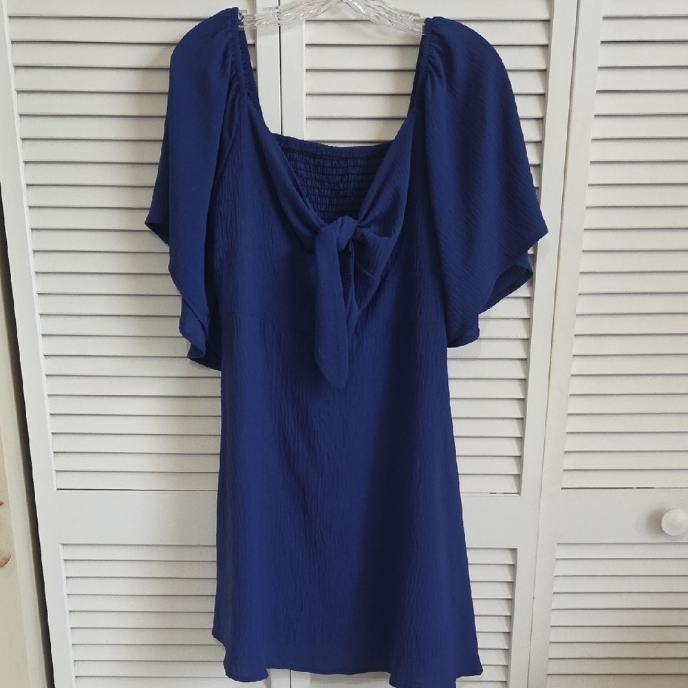 Elegant Blue Dress with Bow Detail